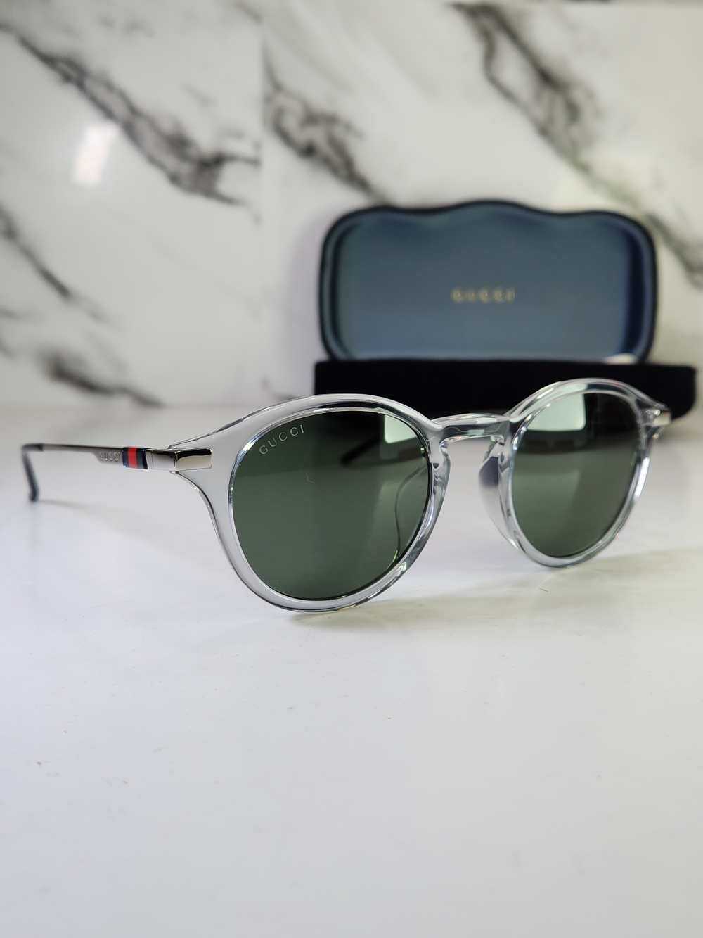 GUCCI Sunglasses, Round Clear Frame with Green Lenses GG1890SA